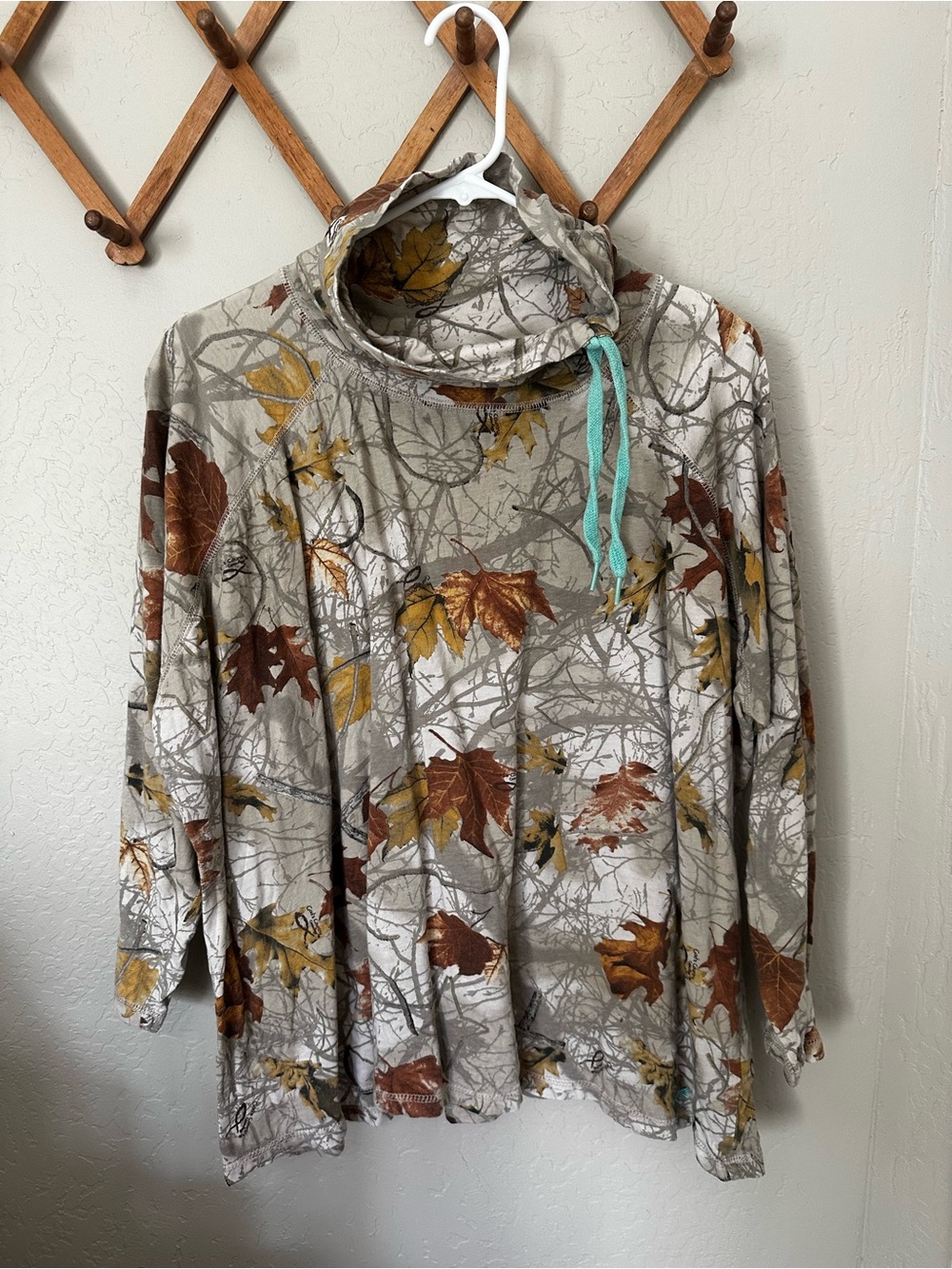 Legendary Whitetails Beige Cowl Neck Leaf Print Top
